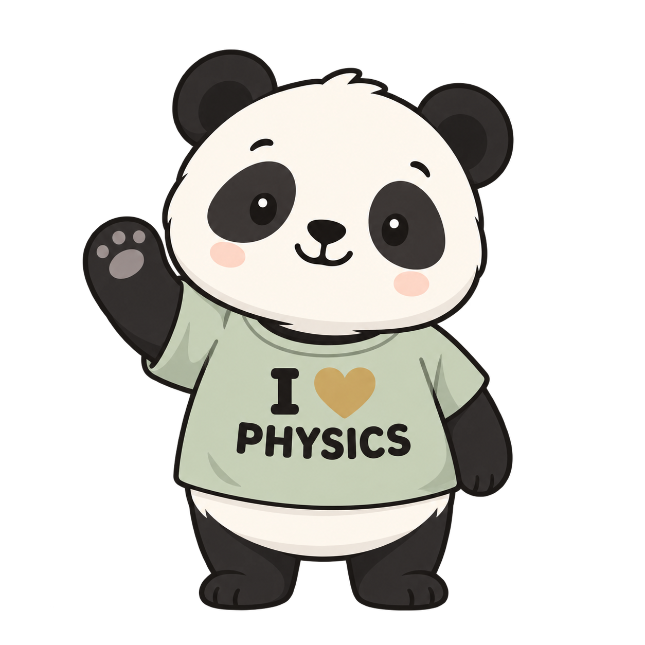 pppanda，穿着 I ♥ PHYSICS 上衣、挥手欢迎你的熊猫